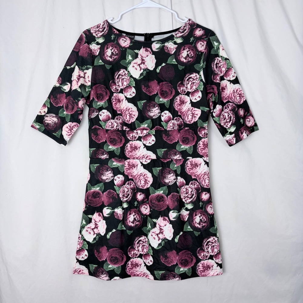 BODYFLIRT Floral Rose Print Mini Dress 3/4 Sleeve Women's GB 16